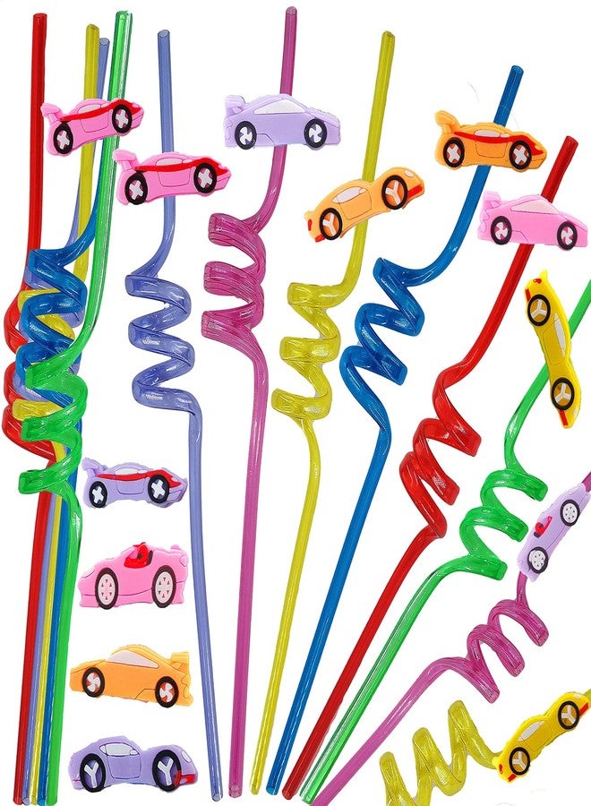 HOZKEAP 24 Bulk Cars Reusable Plastic Straws, Drink Straws Birthday Summer Activity.Hoilday Student Show Party Supply Favors - Image 1